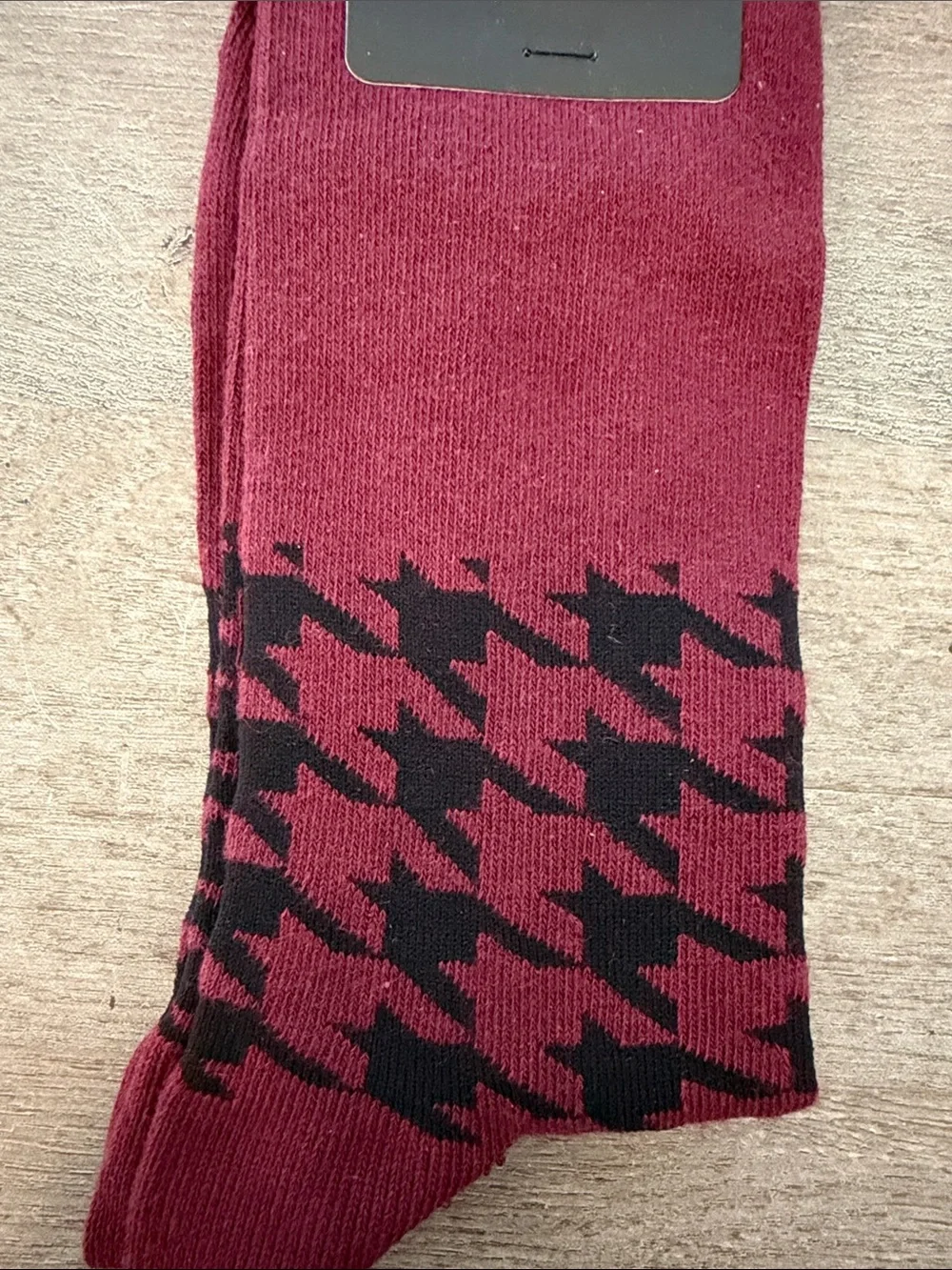 Men’s Burgundy and Black Houndstooth Dress Socks